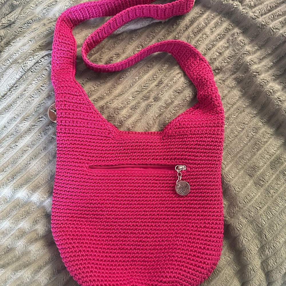 Handcrafted Pink Crochet Shoulder Bag by The Sak. Beautiful pink color.